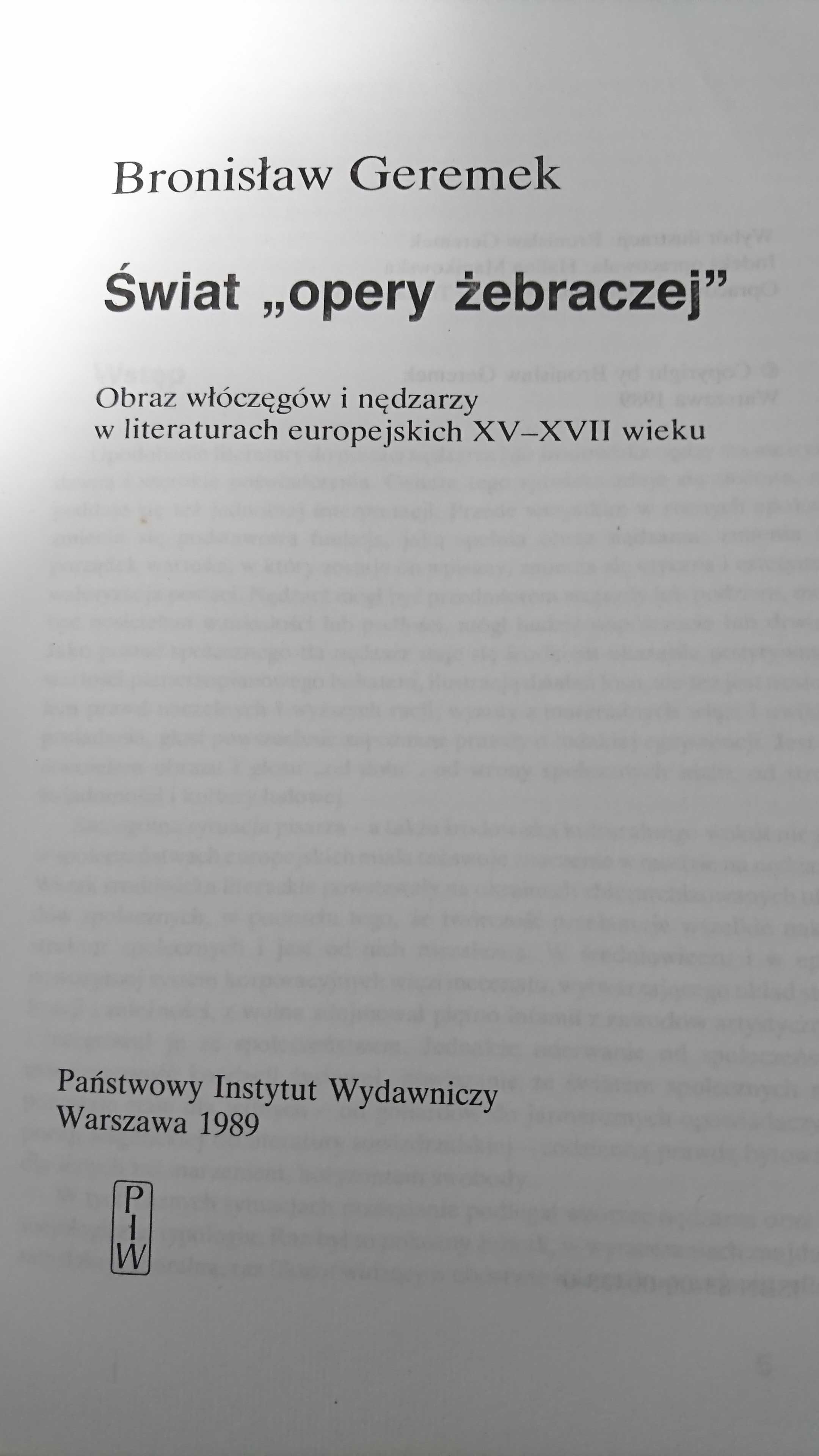 Bronisław Geremek, Swiat "opery żebraczej", obraz włóczęgów w literat.