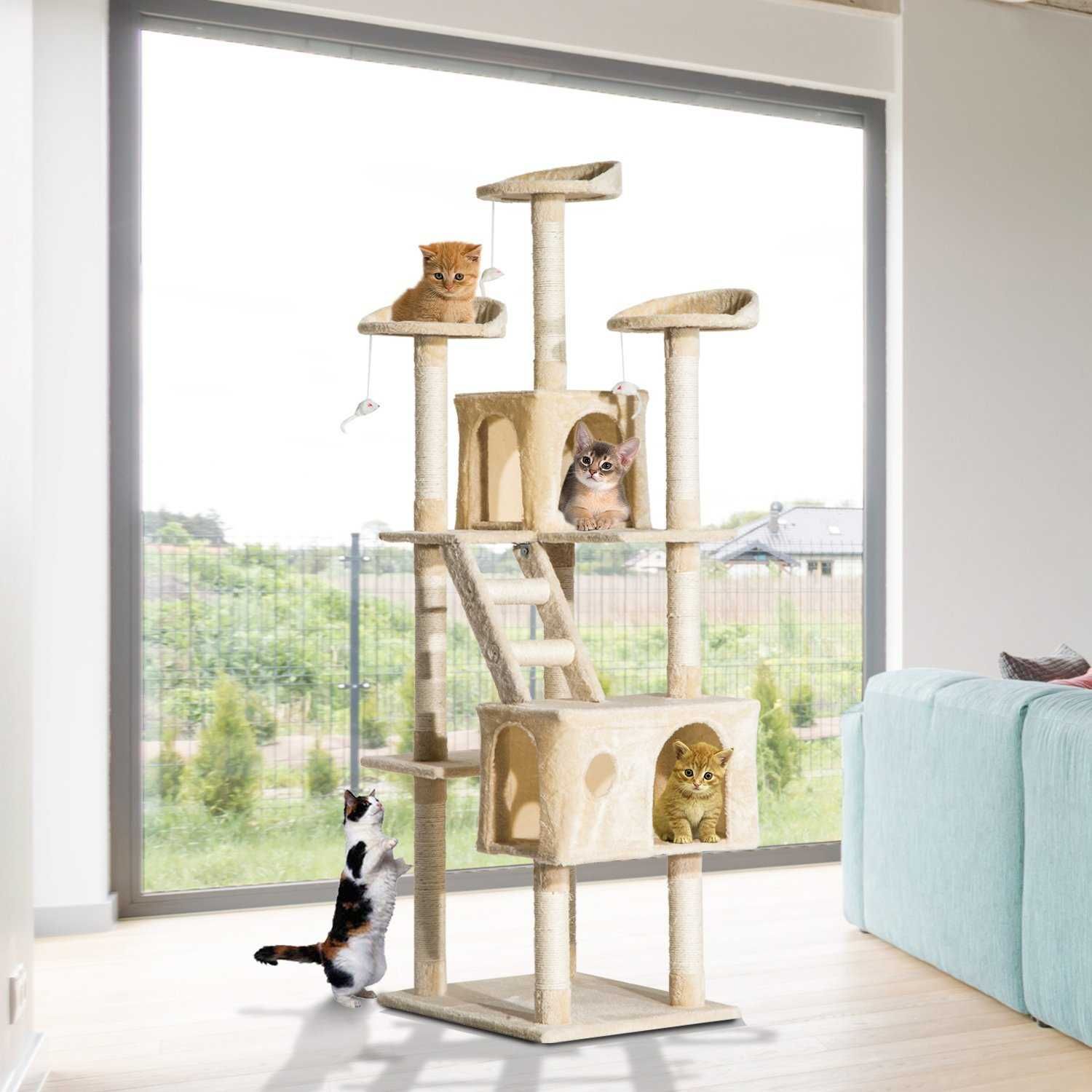 Arranhador Grande para Gatos – Centro de Atividades 180 cm Bege