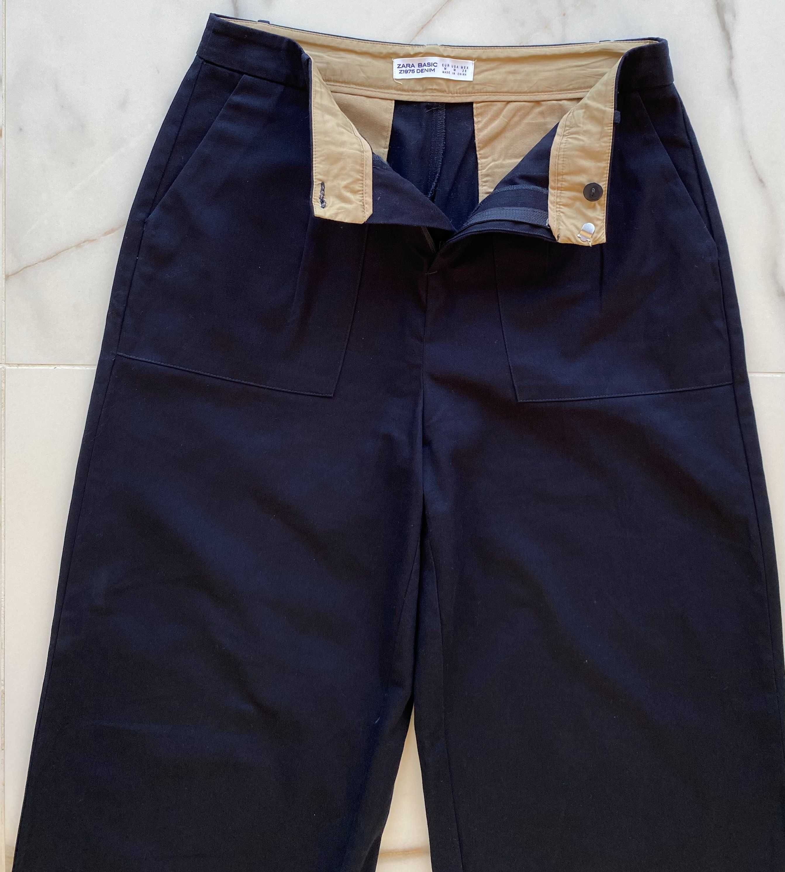 Zara Basic - granatowe super spodnie kuloty r. 28 M - NOWE bez papiero