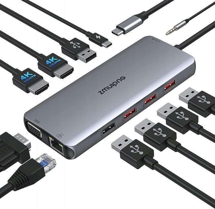 ZMUIPNG Adapter 11w1 USB C - Hub z Portem HDMI Aux RJ45