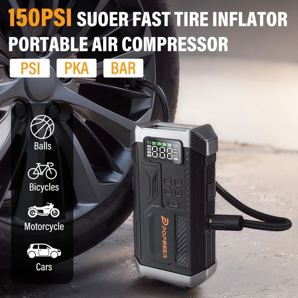 Booster 12V com Compressor de Ar 5000A, Lanterna, Powerbank, Car Start