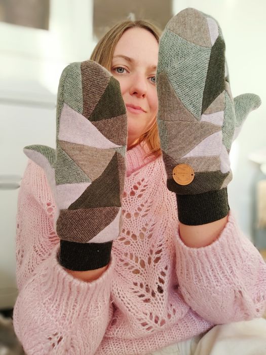 Rękawiczki patchworkowe, damskie, 100% wełna, merino