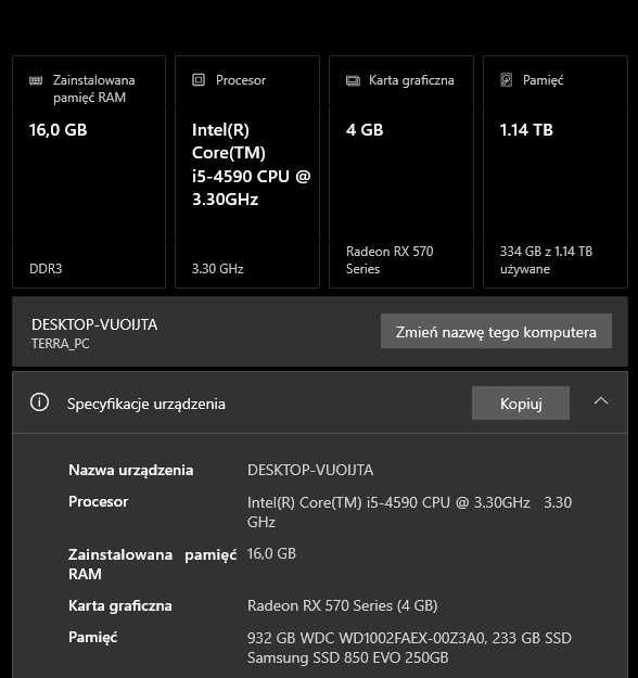Komputer stacjonarny PC, Intel i5,16gb ram, karta 4gb, ssd+hdd