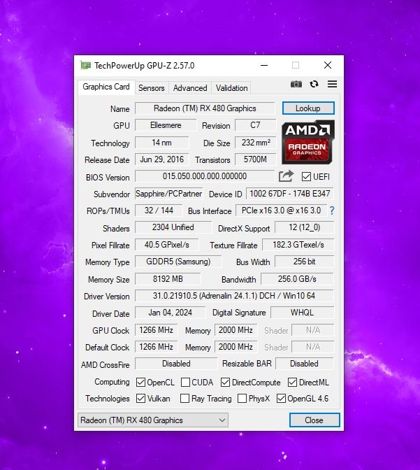Відеокарта AMD RX 480 8gb Sapphire OC Nitro +