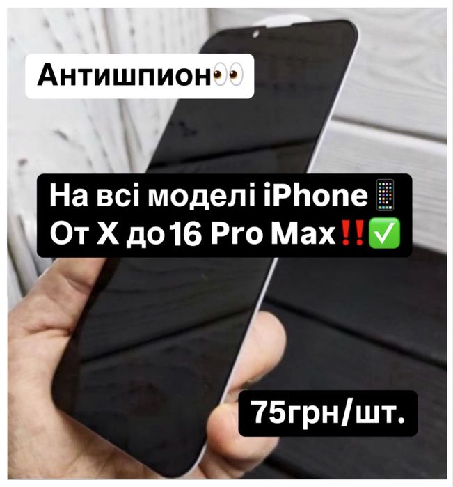  Защитное стекло iPhone Антишпион/ Захисне скло Антишпигун/ 10~16 Max
