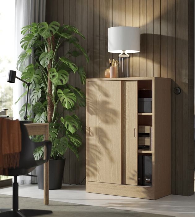 szafka komoda vintage drewniany retro z drzwiami przesuwnymi