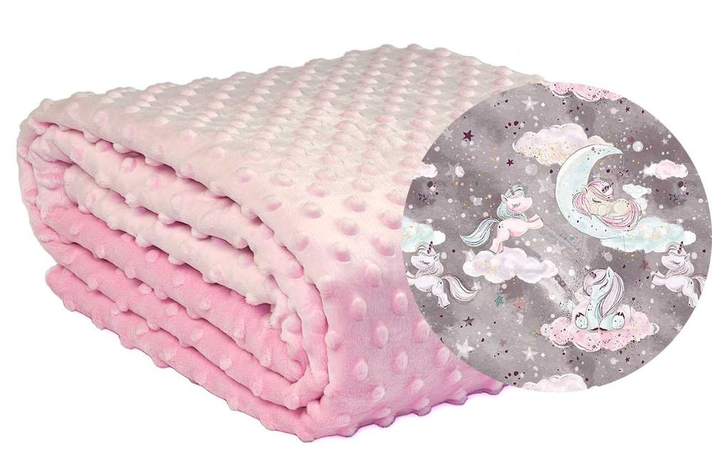 Kocyk Letni Zimowy Kołderka 140x200 Jednorożce Różowy Minky Premium