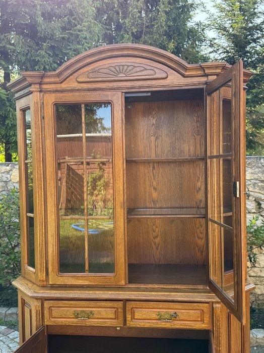 Kredens Witryna dębowa biblioteczka komoda z nadstawką 2002 r drewno