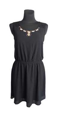 Sukienka damska z koronką, koraliki, czarna, rozmiar XL