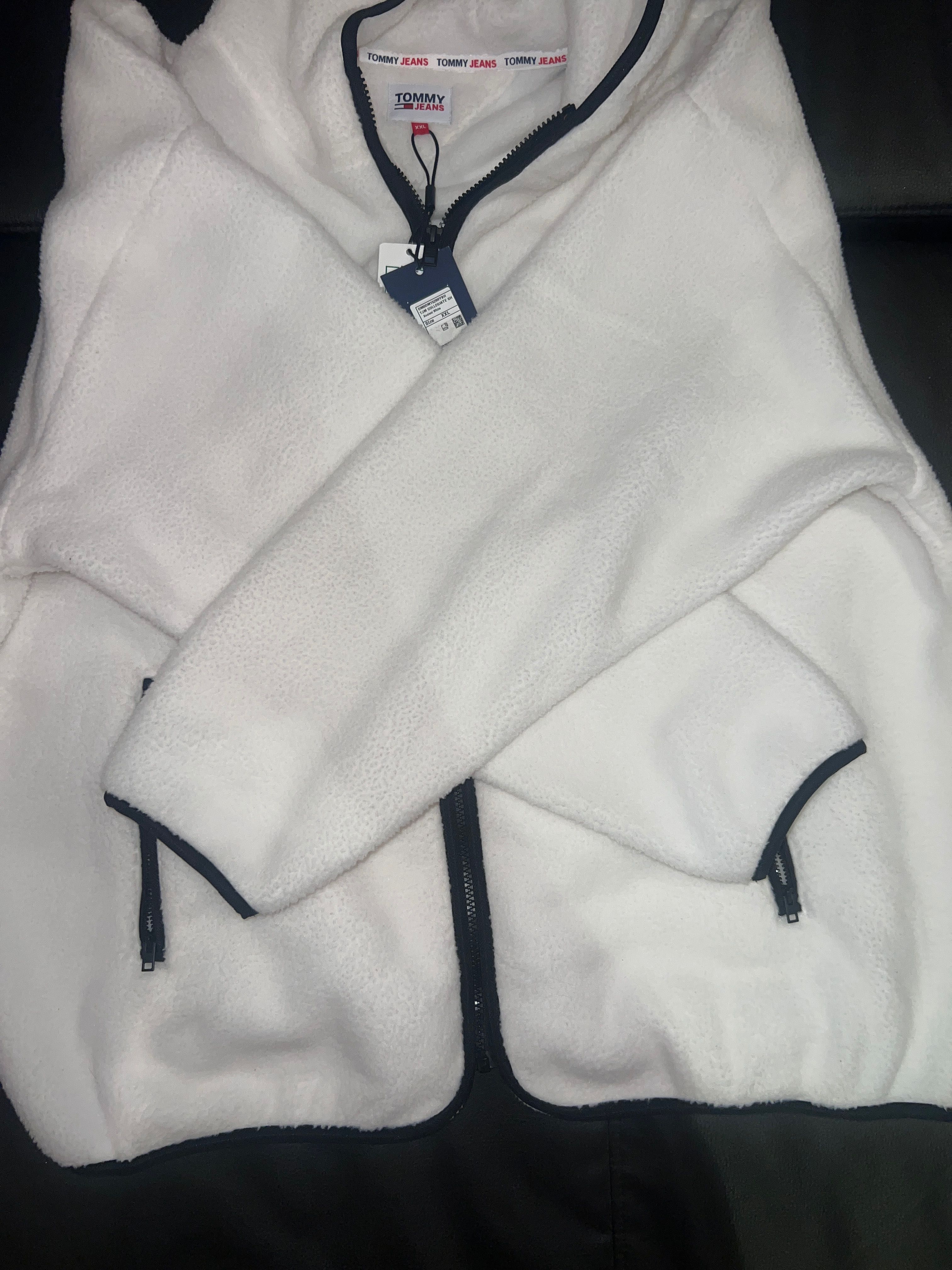 Kremowa bluza rozpinana z kapturem Tommy Hilfiger polar,baranek XXL