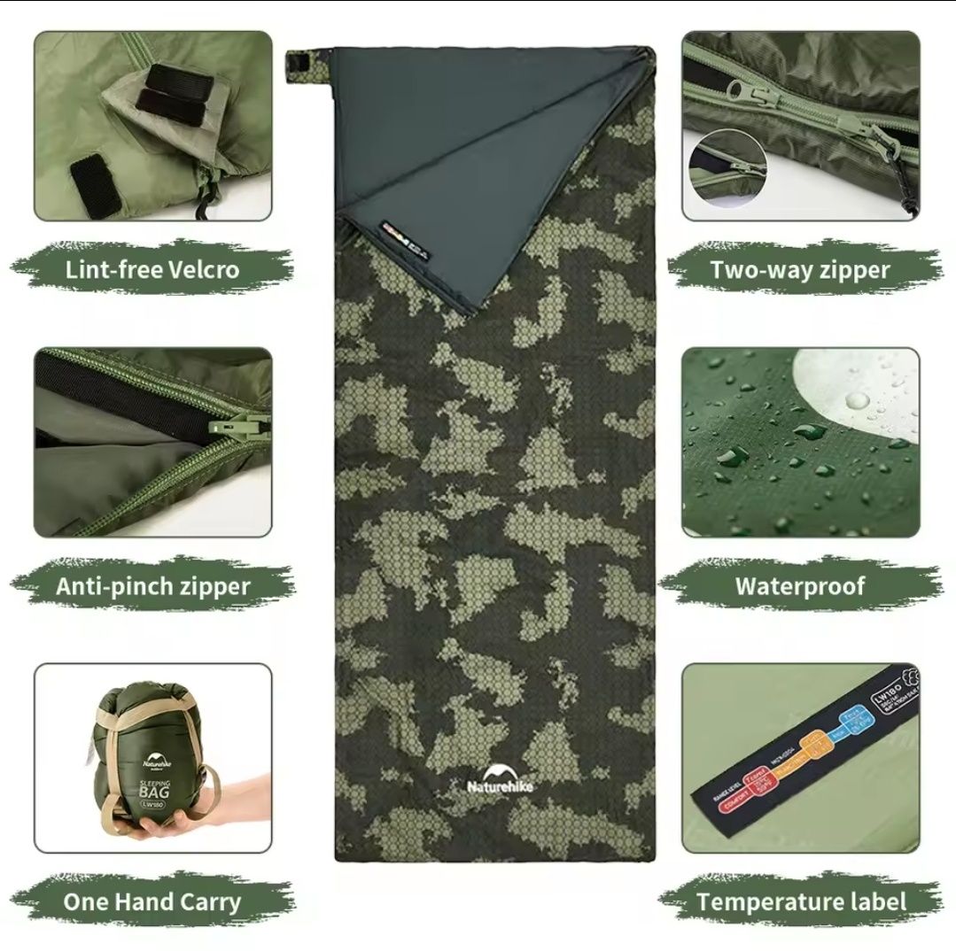 Спальний мішок Naturehike LW180 480g надлегкий камуфляжний