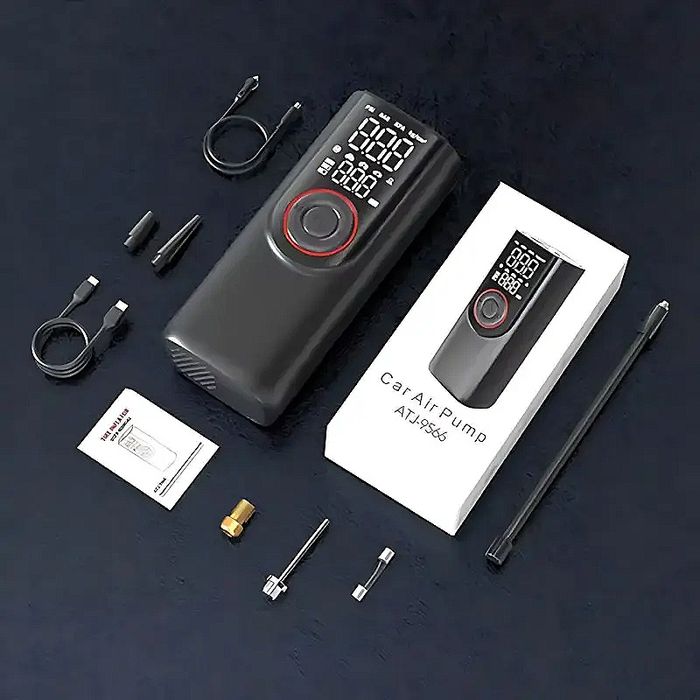 Портативный автомобильный компрессор с дисплеем, павербанк.