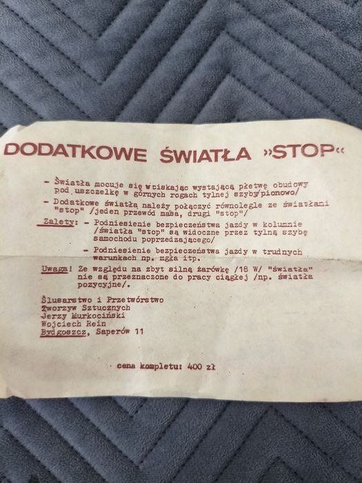 Dodatkowe światło stop z PRL, pod uszczelkę. 126p, 125p, maluch itp