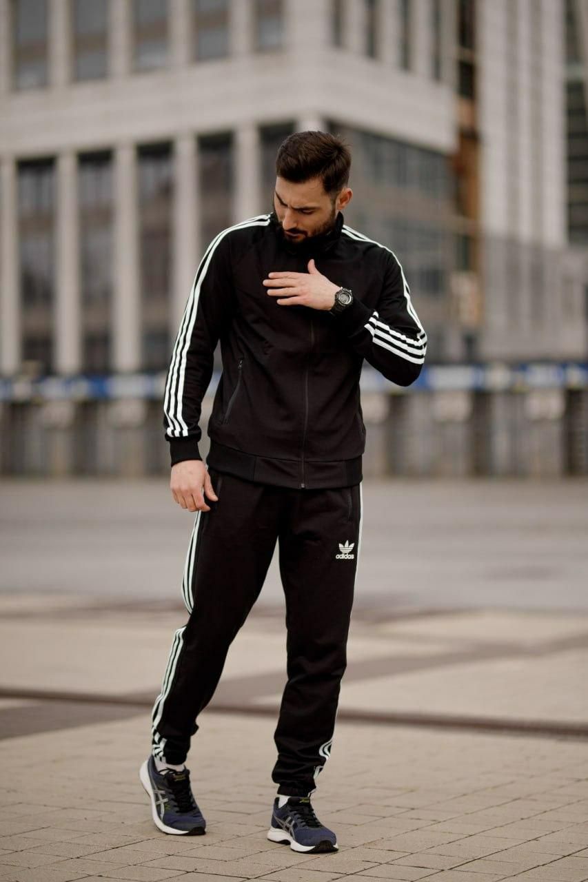 Adidas Адидас Спортивный костюм летний мужской чёрный S-2XL