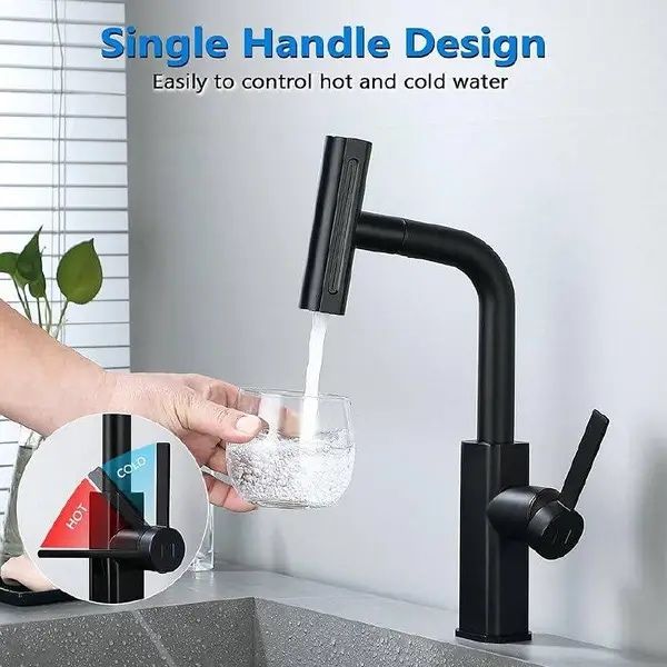 Змішувач на кухню з витяжною лійкою чорного кольору Epelli Nero