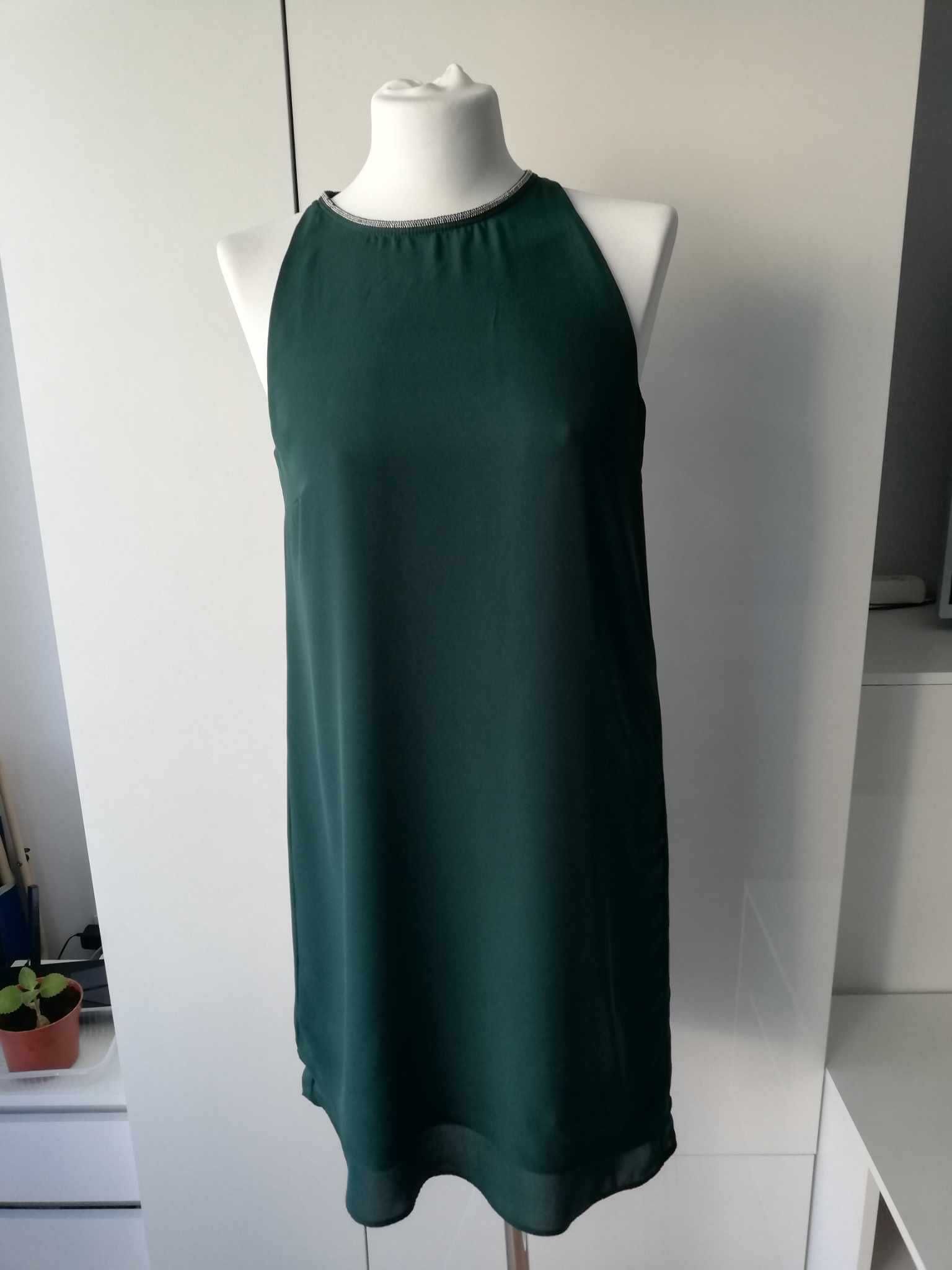 Sukienka asymetryczna z koralikami, zieleń butelkowa, roz. 36 (6)