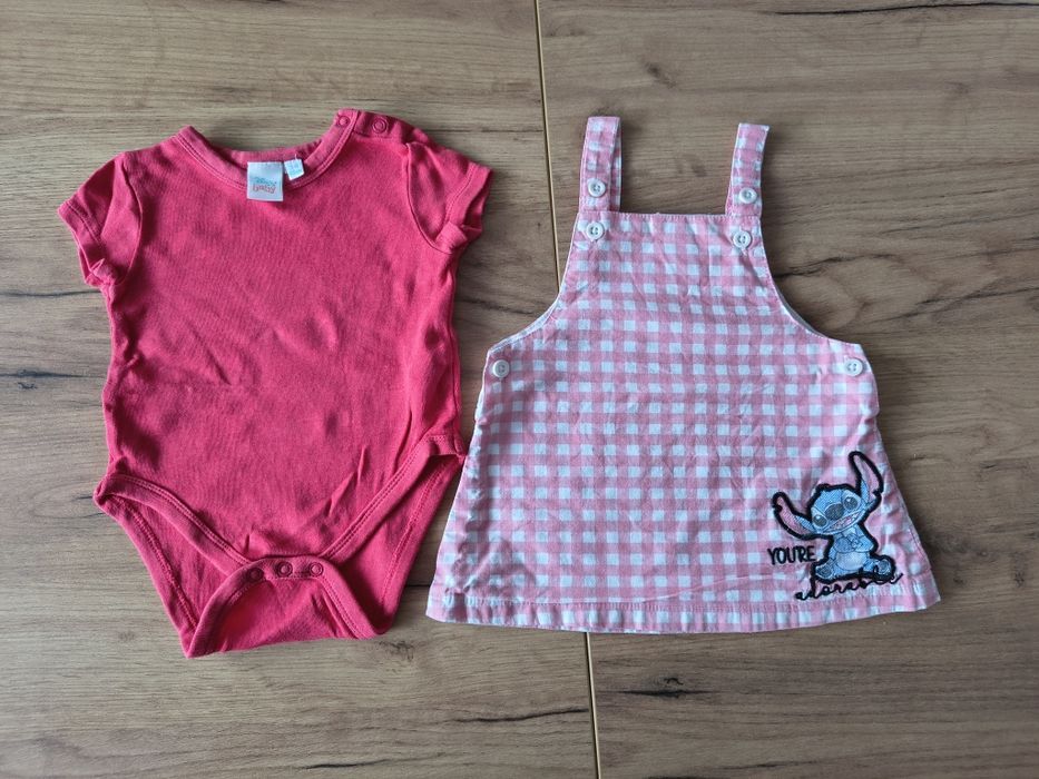 Komplet niemowlęcy Stich sukienka + body krótki rękaw rozmiar 68