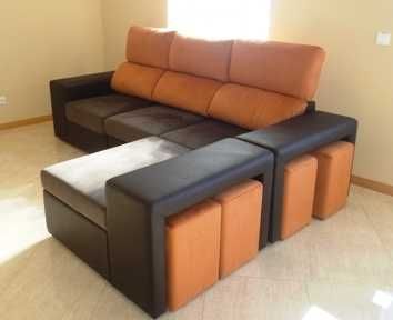 Sofa chaise reversivel + 4 puffs + BAÚ NOVO