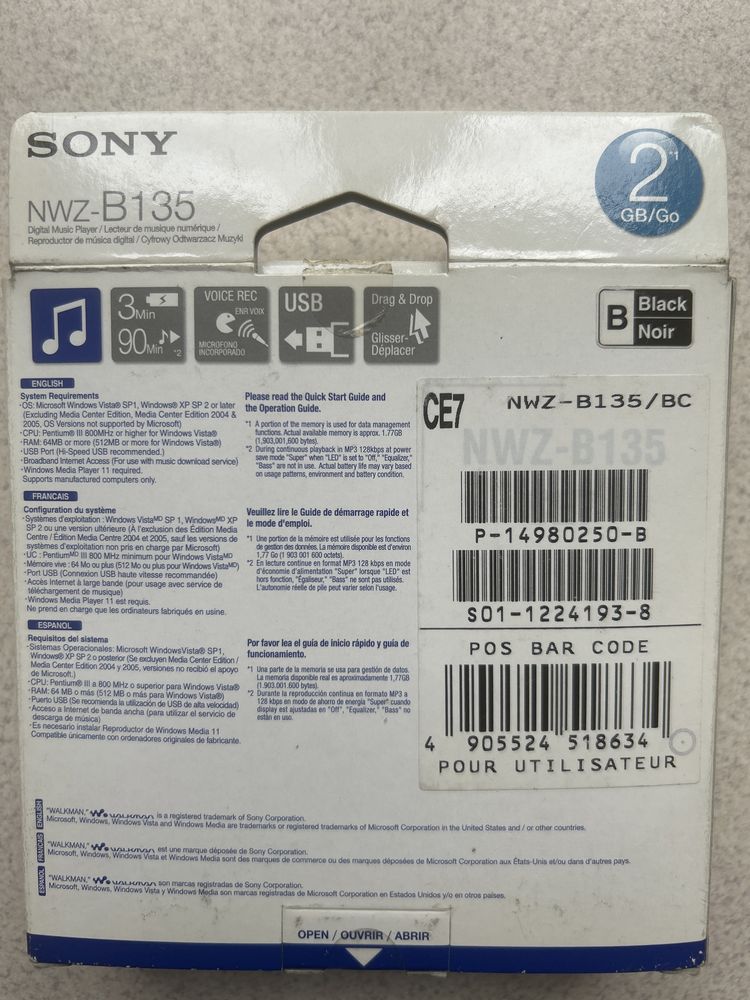 Walkman Sony NWZ-B135 2GB