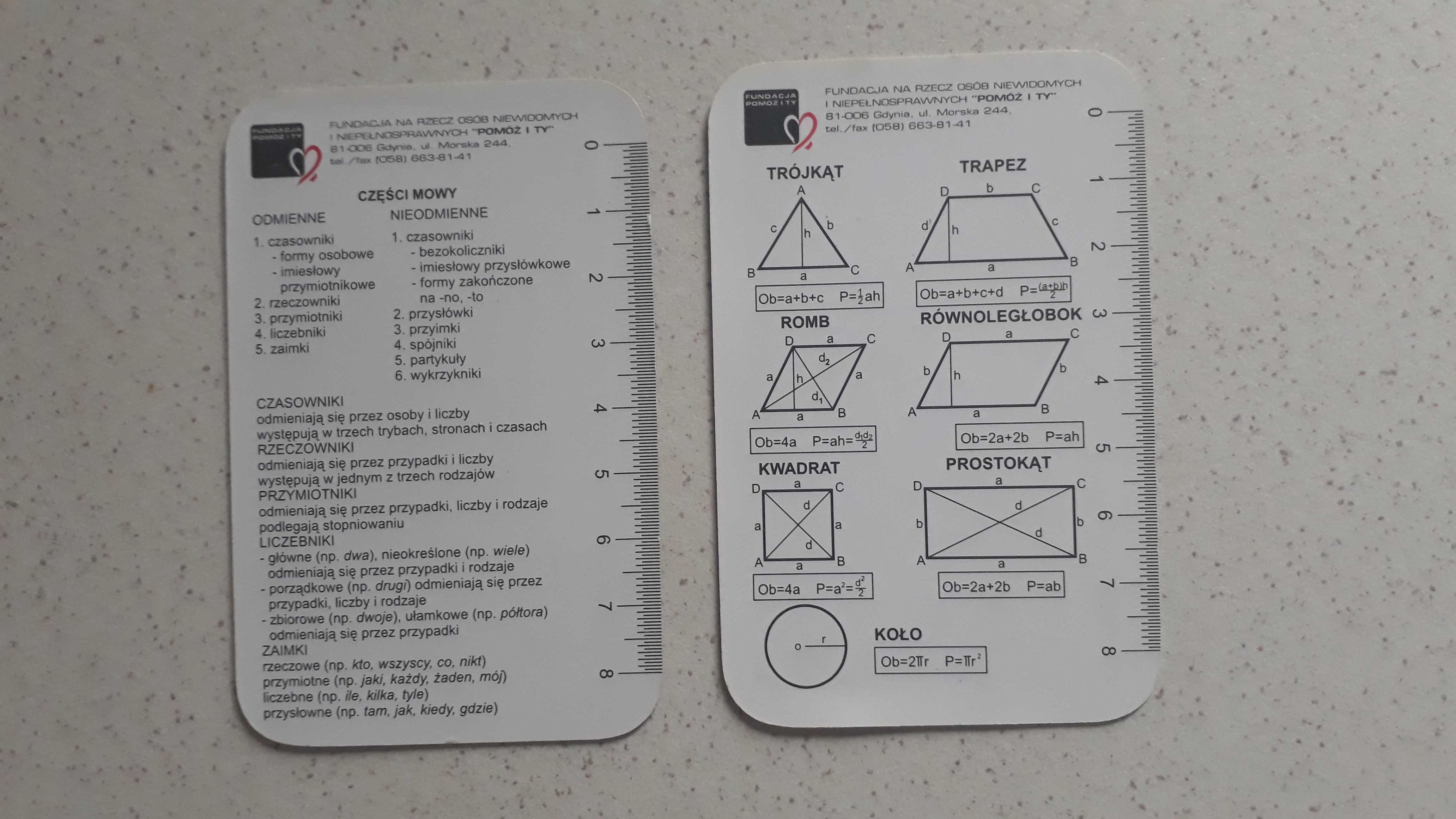 Ściągi kieszonkowe geometria, części mowy