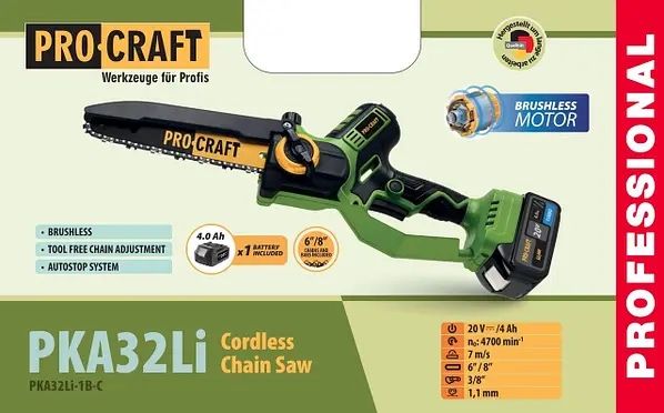 Аккумуляторная цепная пила Procraft PKA32Li (С 1 акб)кейс