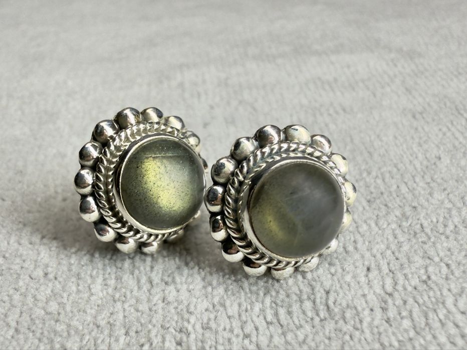 Срібні пцсети 925-ї проби з матовим натуральним лабрадоритом