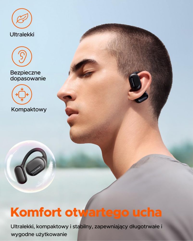 Truefree O1 Słuchawki Open Ear, słuchawki sportowe Bluetooth 5.3