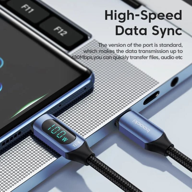Kabel Szybkiego Ładowania USB-C 100W Przewód 2m Toocki Wyświetlacz LED