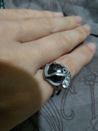 Натуральный черный жемчуг, кольцо серебряное покрытие, кольцо серебро