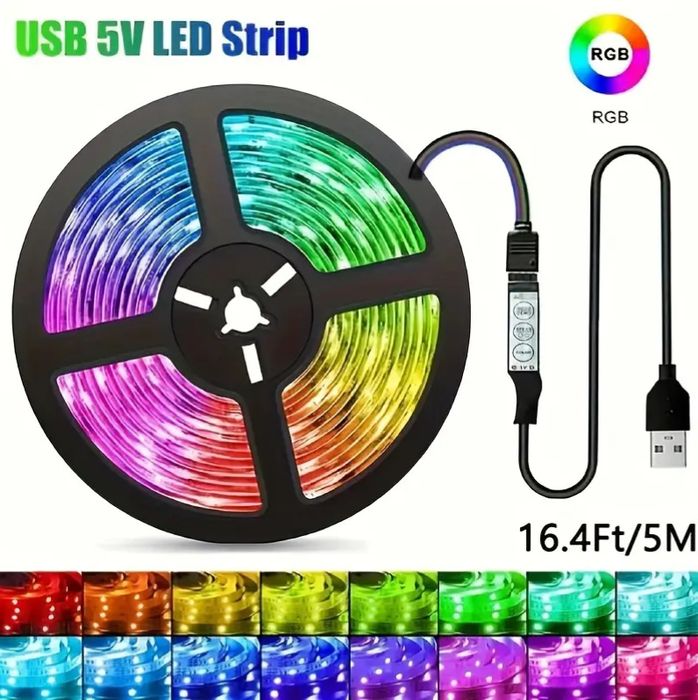 Гнучка Світлодіодна (LED) Стрічка RGB 5V USB – 5 метрів