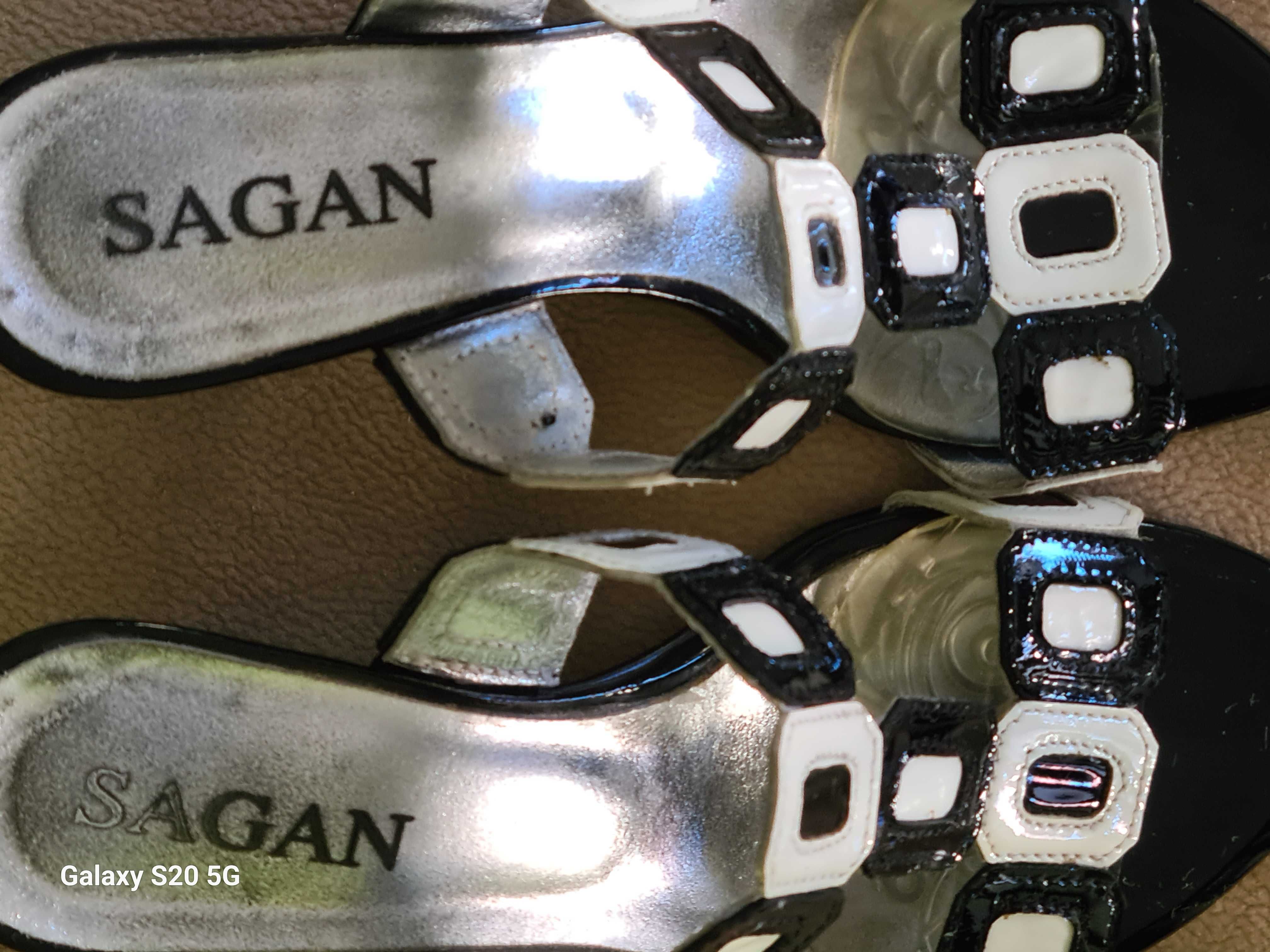 Klapki na obcasie SAGAN 37 czarno białe