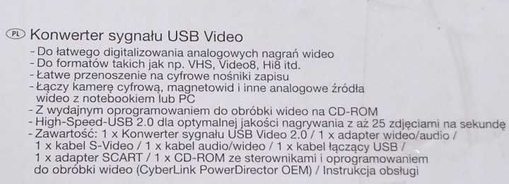Konwerter sygnału VIDEO GRABBER SVG USB 2.0 A3 adapter przejściówka