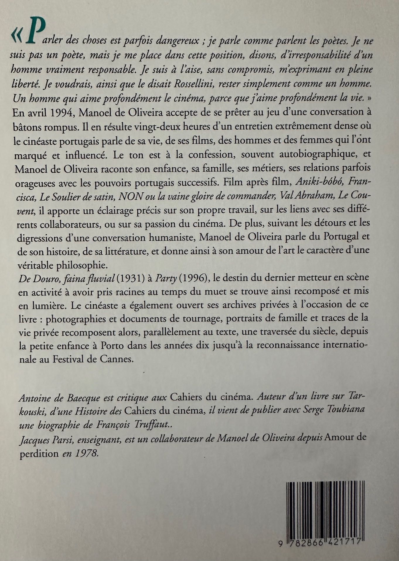 Conversations avec Manoel de Oliveira - Cahiers du Cinéma - 1996