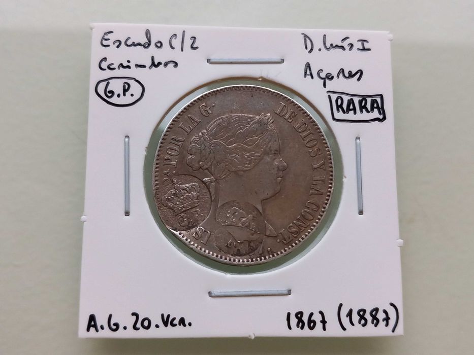 Moeda Escudo C/2 Carimbos D. Luís Açores