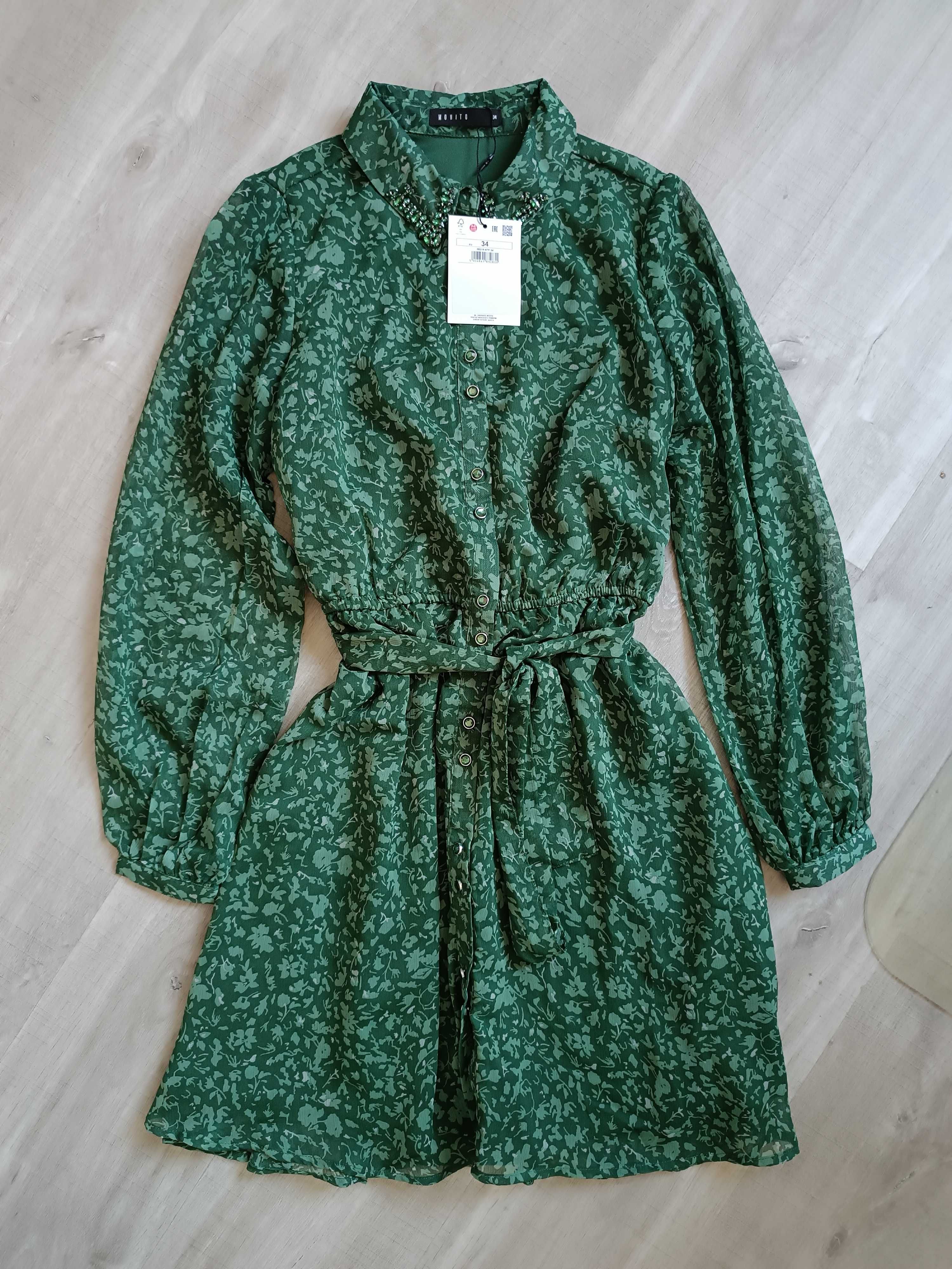 Nowa z metką zielona koszulowa sukienka mini Mohito roz XS