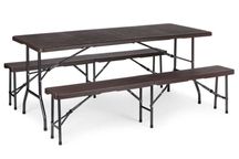 Meble ogrodowe CATERINGOWE kpl. 180cm stół + 2 ławki BROWN - PROMOCJA