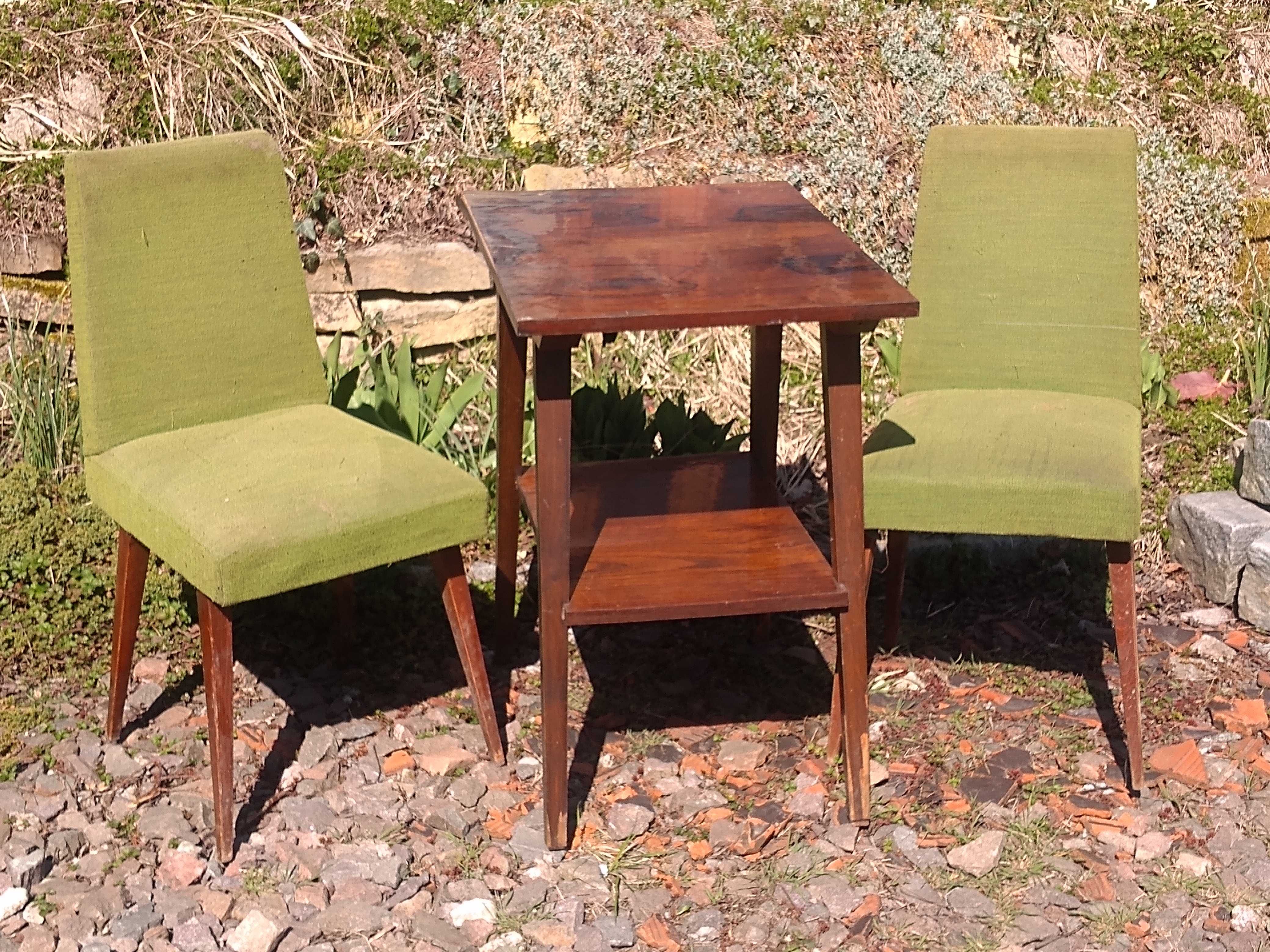 kawowy zestaw mebli - stolik i krzesła/fotele PRL, vintage, art deco