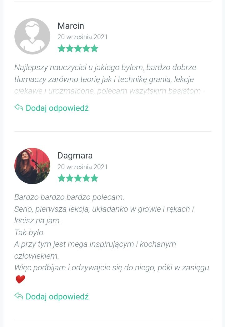 Lekcje gry na gitarze basowej, teorii muzyki stacjonarnie i online bas