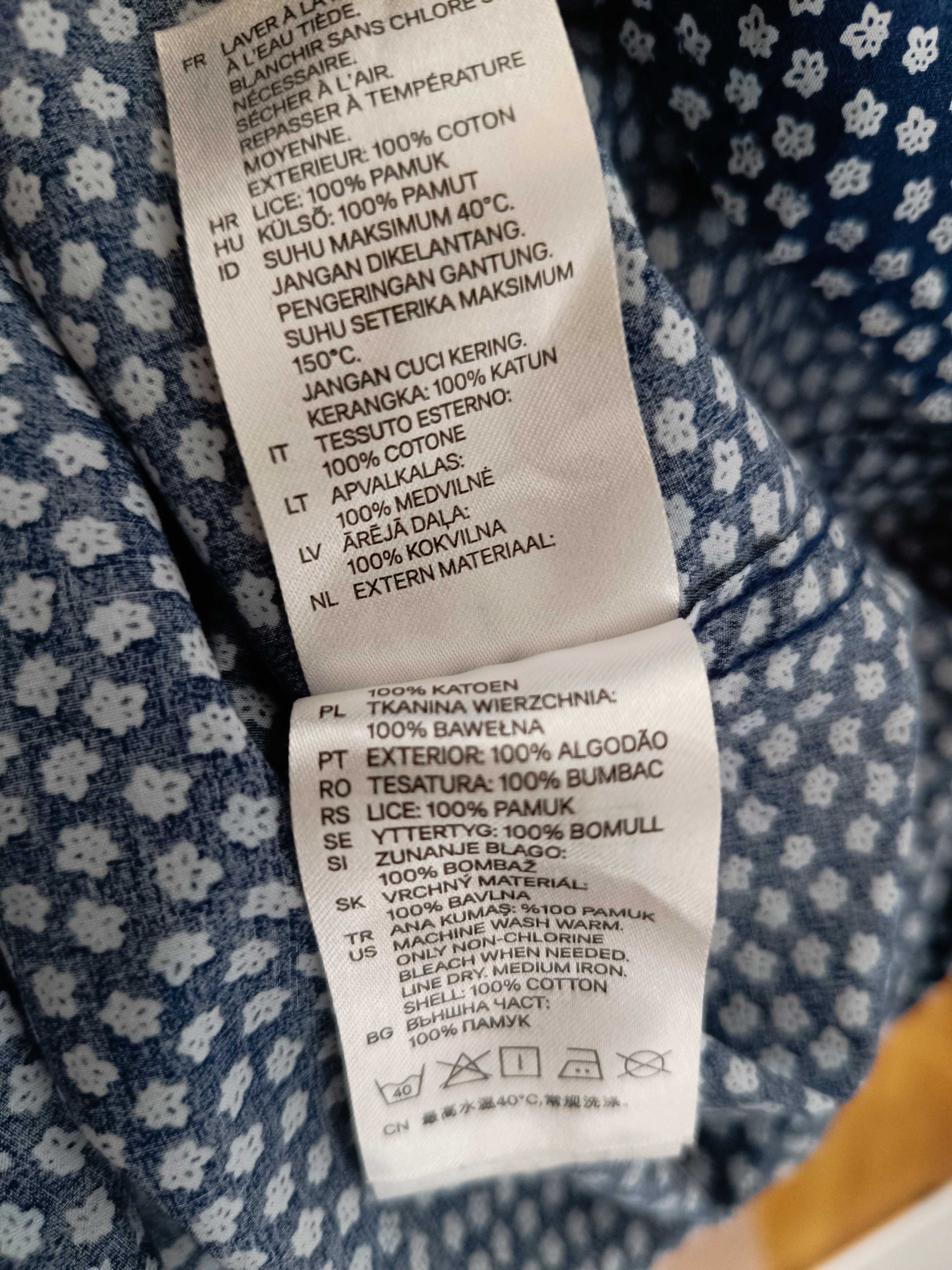 Granatowa koszula męska w białe kwiatuszki H&M slim fit M