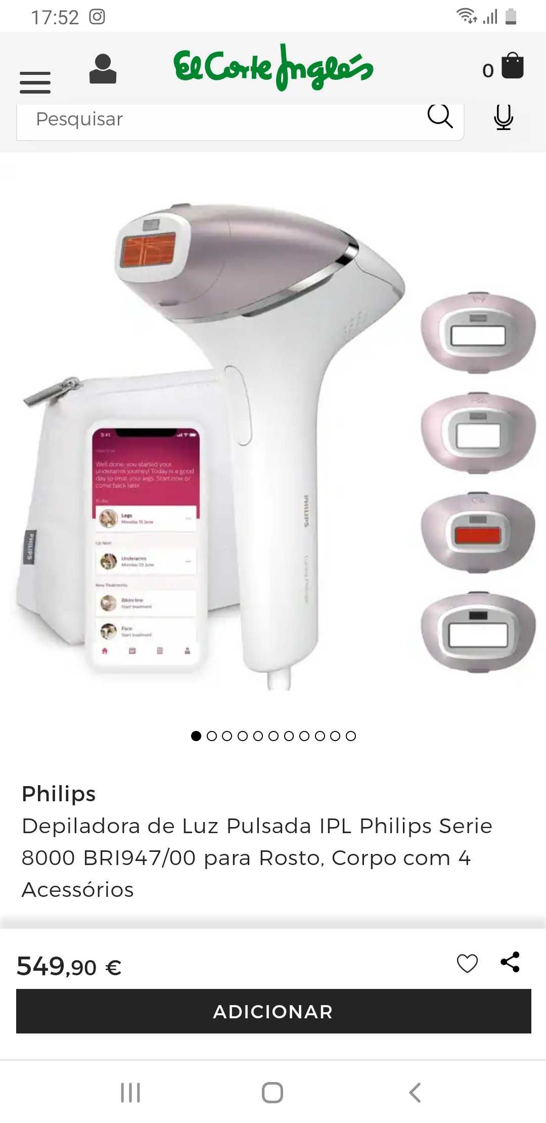 NUNCA USADA-Depiladora de Luz Pulsada IPL Philips Serie 8000 BRI947/00