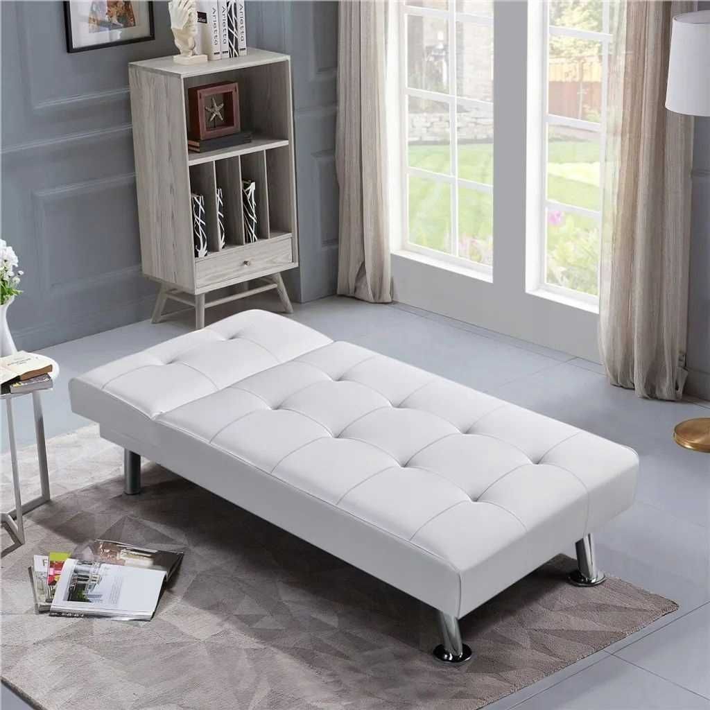 Łóżko sofa szezlong pojedyncze Yaheetech 166x76,5x40 biały ekoskóra