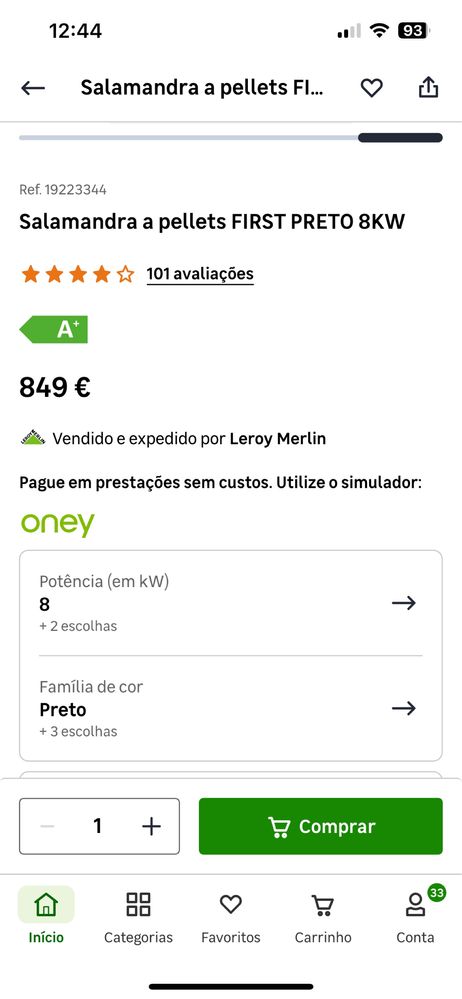 Salamandra a pellets FIRST PRETO 8KW