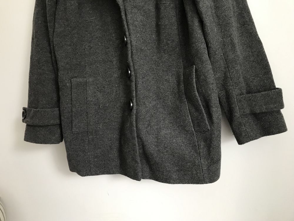 Szary wełniany płaszcz Damart oversize L 40 S M wool jacket