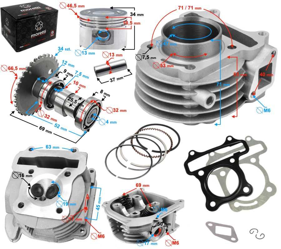 Moretti Tunning 48mm cylinder głowica 80cm3 139QMB chińskie skutery 4T