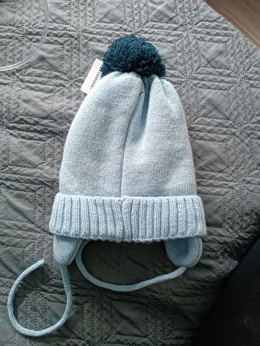 Czapka niemowlęca 5.10.15 nowa błękitna ocieplana zima niebieska 40/42