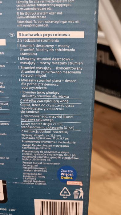 Słuchawka prysznicowa wraz z wężem zestaw Livarno