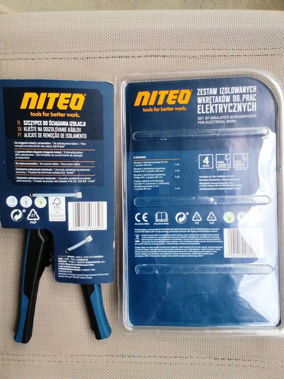 Zestaw do elektryki szczypce, próbnik, wkrętaki Nowe nierozpakowane