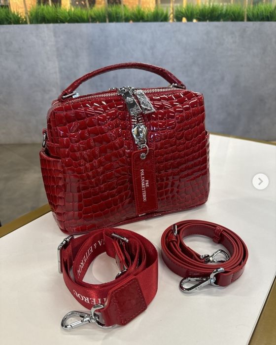 жіноча червона сумочка сумка Polina & Eiterou з натуральної шкіри