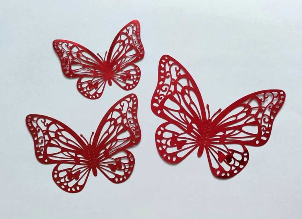 Czerwone Motyle 3D Ażurowe Naklejki Błyszczące Połyskujące 12 szt