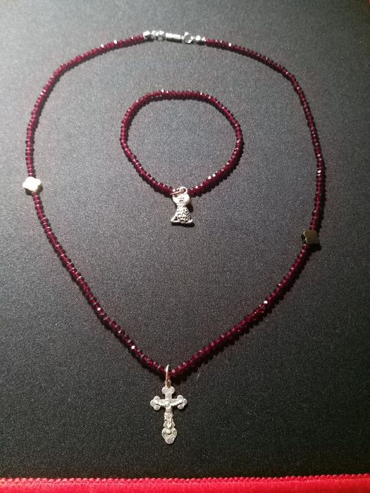 Чокер+ браслет з кришталю, гемотит, срiбло 925 пр.